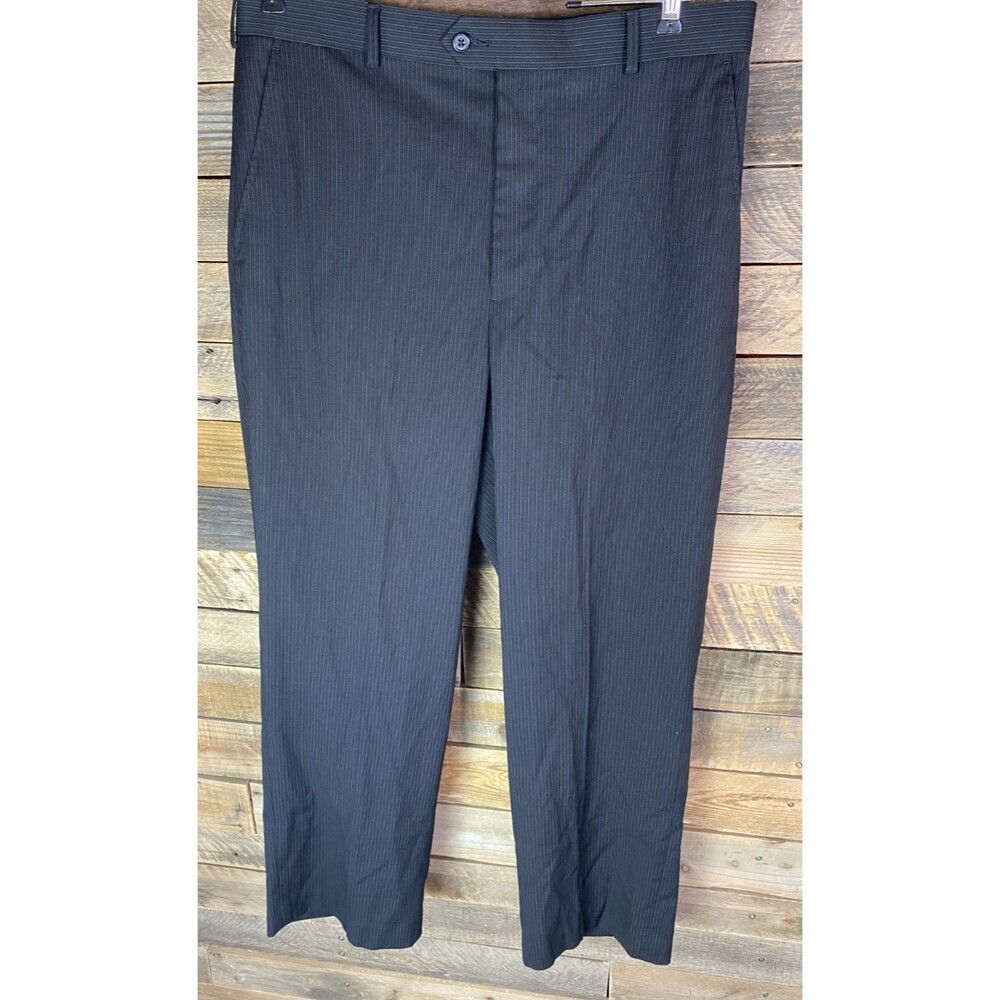 George Mens Sz 38 x 30 Black Pin Stripe Dress Or Casual  Pants